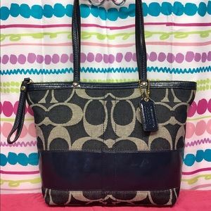 COACH DENIM SIGNATURE STRIPE TOTE BAG